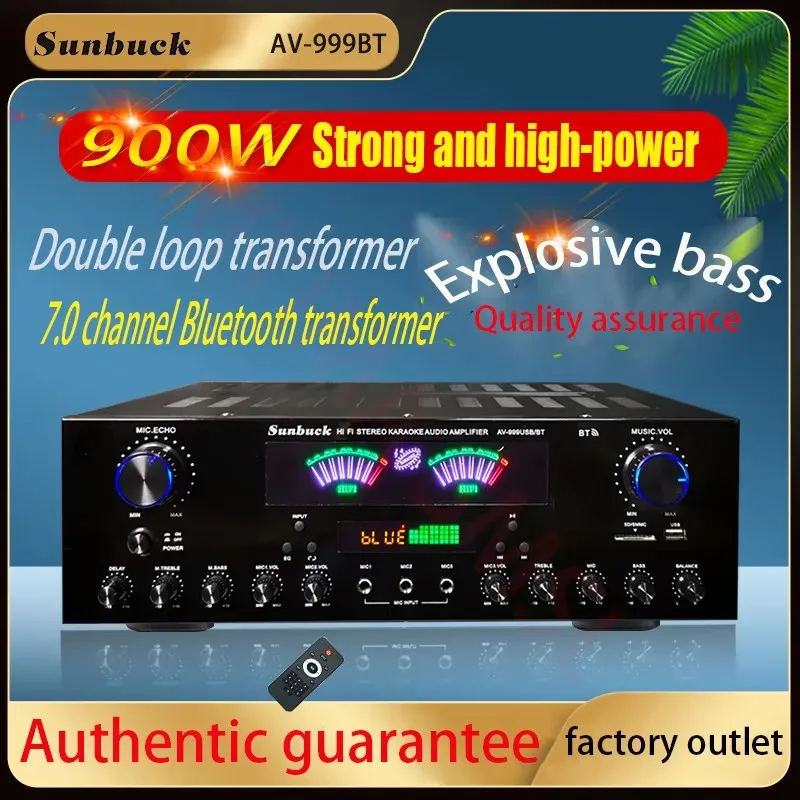 Фото Усилитель SUNBUCK 7.0-канальный, 900 Вт, высокой мощности, с Bluetooth, для домашних конференций, караоке, HIFI-системы, аудио №4