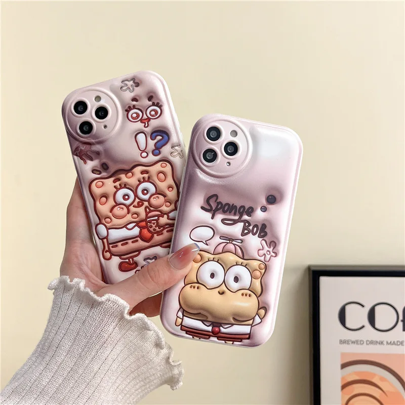 3D мультяшный чехол для телефона Губка Боб IPhone 14 13 12 11 Pro Max X XR Plus мягкий силиконовый