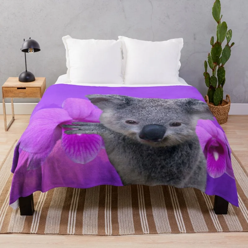 

Koala and orchids throw blanket hazel blankets