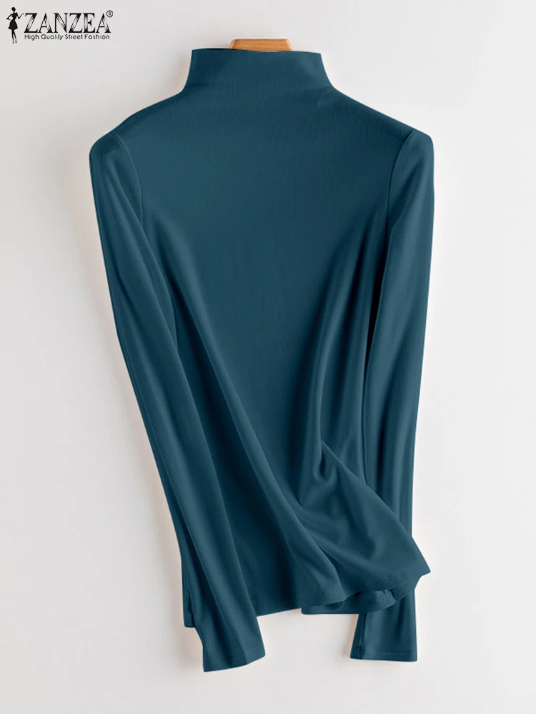 

Свободные футболки ZANZEA в стиле оверсайз, Повседневная Блузка с длинным рукавом, пуловер на весну и осень, модные женские однотонные топы с в...