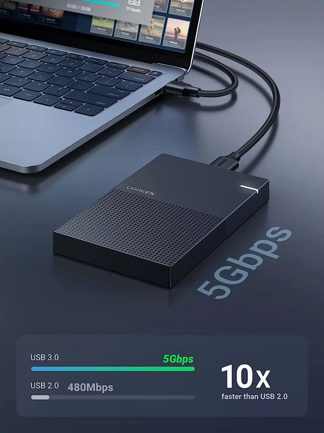 Фото Внешний корпус для жесткого диска UGREEN 2.5 дюйма SATA-USB 3.0, без инструментов, для SSD/HDD 9.5 мм, для компьютеров и ноутбуков №4