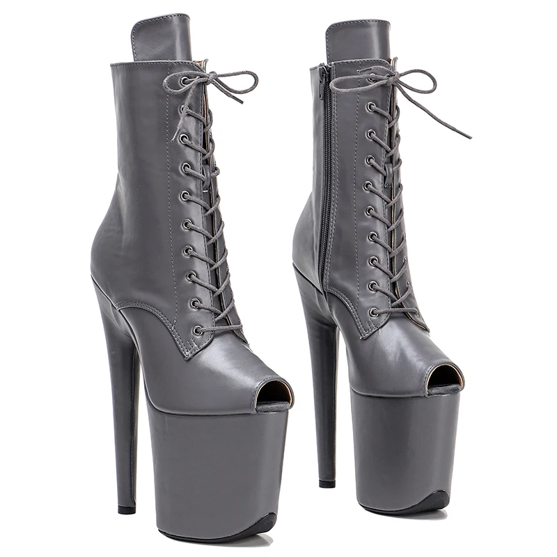 Leecabe 20CM/8Inch  lady ankle boots open toe   Lace Up Pole Dance High Heels platform  Pole Dance boot