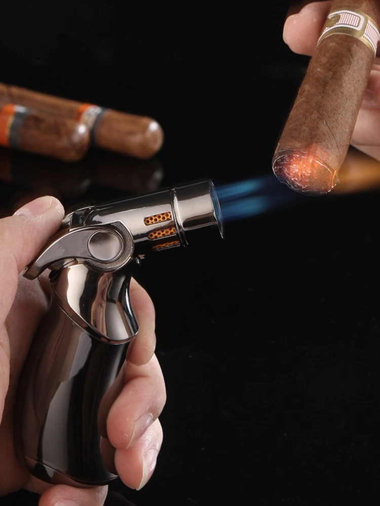 

New straight-through lighter inflatable gas lighter metal spray gun lighter outdoor barbecue windproof igniter