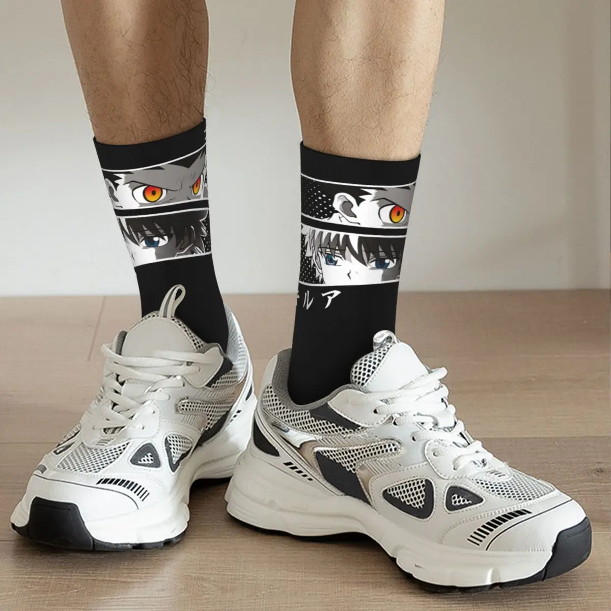 Funny Crazy Sock for Men Gon And Killua Eyes Hip Hop Harajuku Hunter x Hunter Anime Seamless Pattern Printed Boys Crew Sock Gift