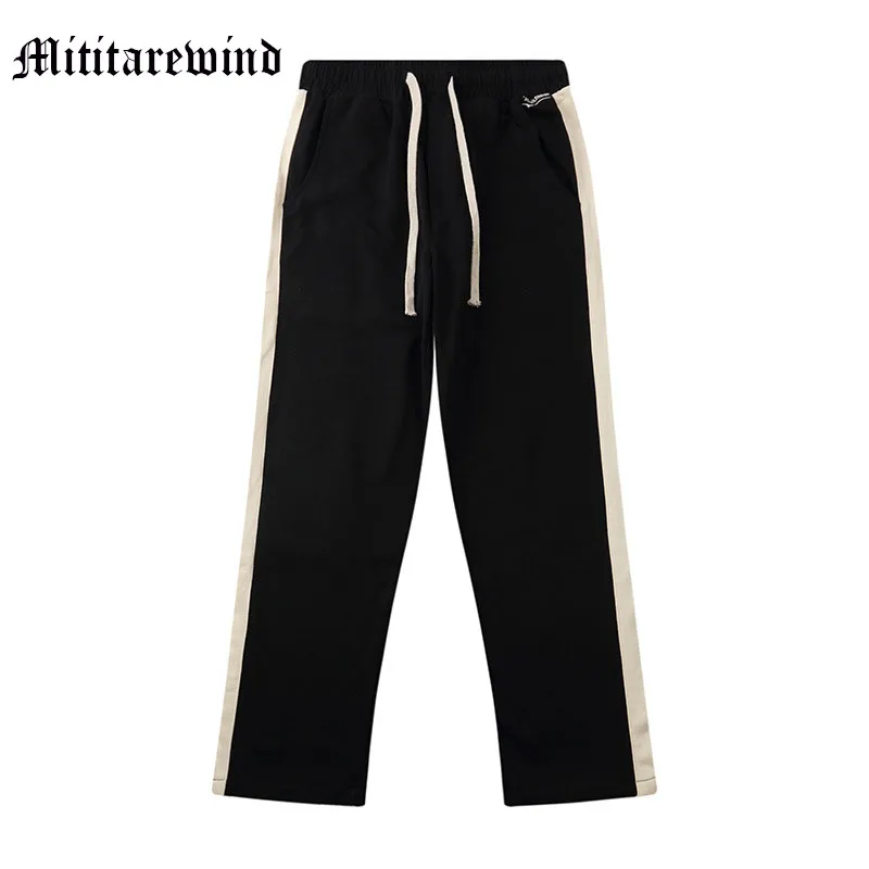 

Four Seasons Drawstring Side Strip Contrast Color High Street Sweatpants Men Pants Joggers Tracksuits Casual Loose Trousers
