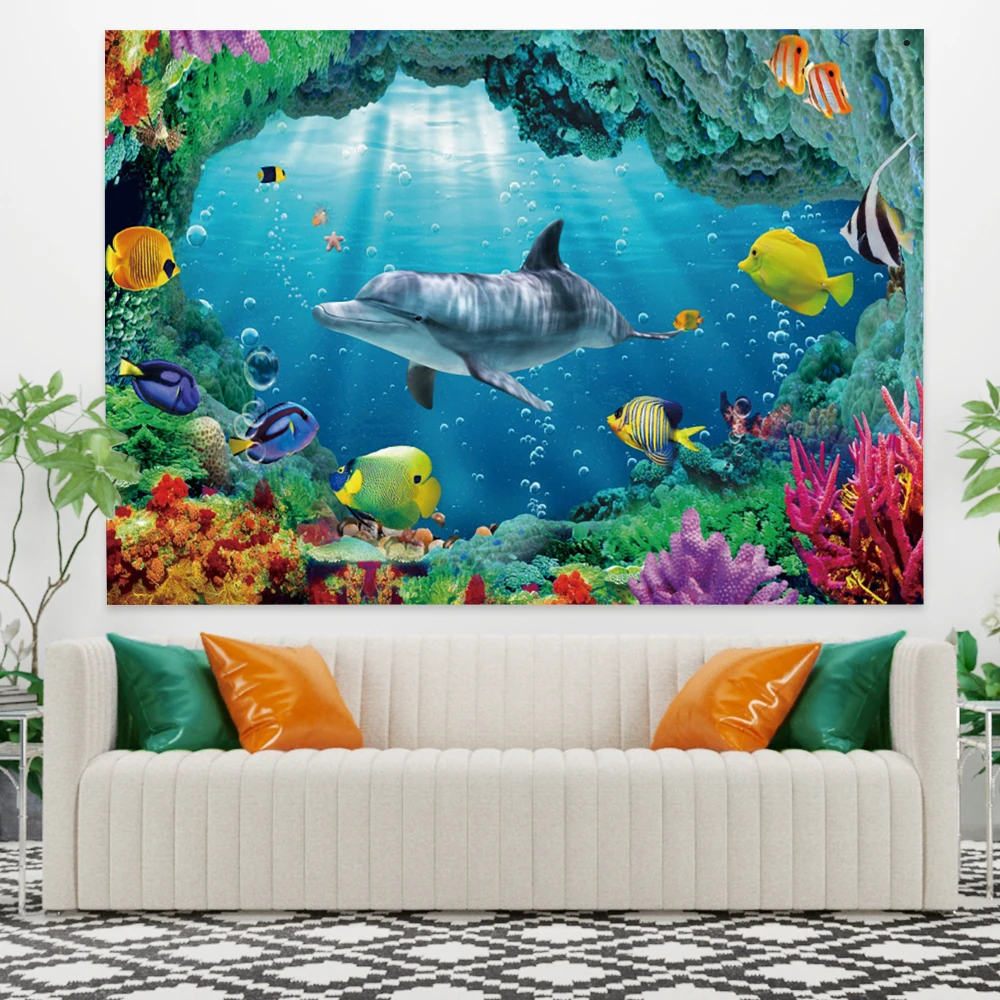 

Tapestry Wall Hanging Underwater World Dolphin Tapestries Hippie Yoga Beach Towel Mat Bohemian Room Decor Psychedelic