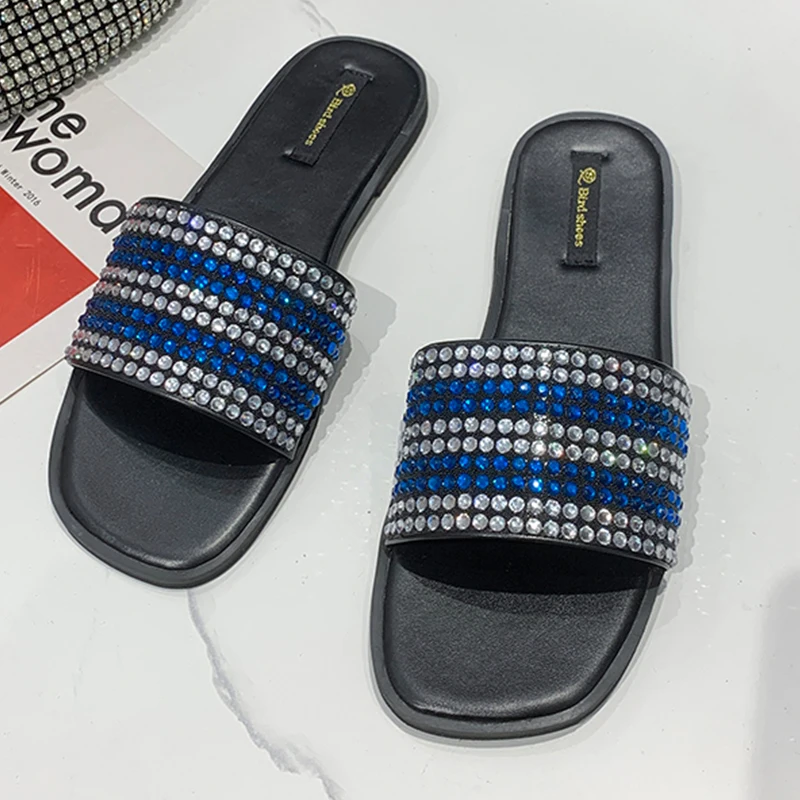 

Sexy Crystal Design Women Slippers Flat Bottom Non-slip Outdoor Beach Woman Sandals Comfortable Fashion Slides Summer New Shoes