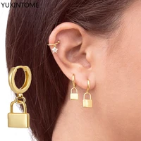 yuxintome 925 sterling silver needle small padlock hoops earrings for women men ear piercing drop pendientes jewelry girls