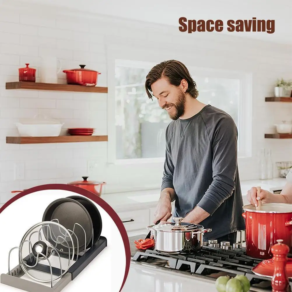 

Steel Retractable Lid Rest Stand Pot Pan Cover Spoon Drain Lid Rack Kitchen Pot Organization Storage Holder Shelf F0t4