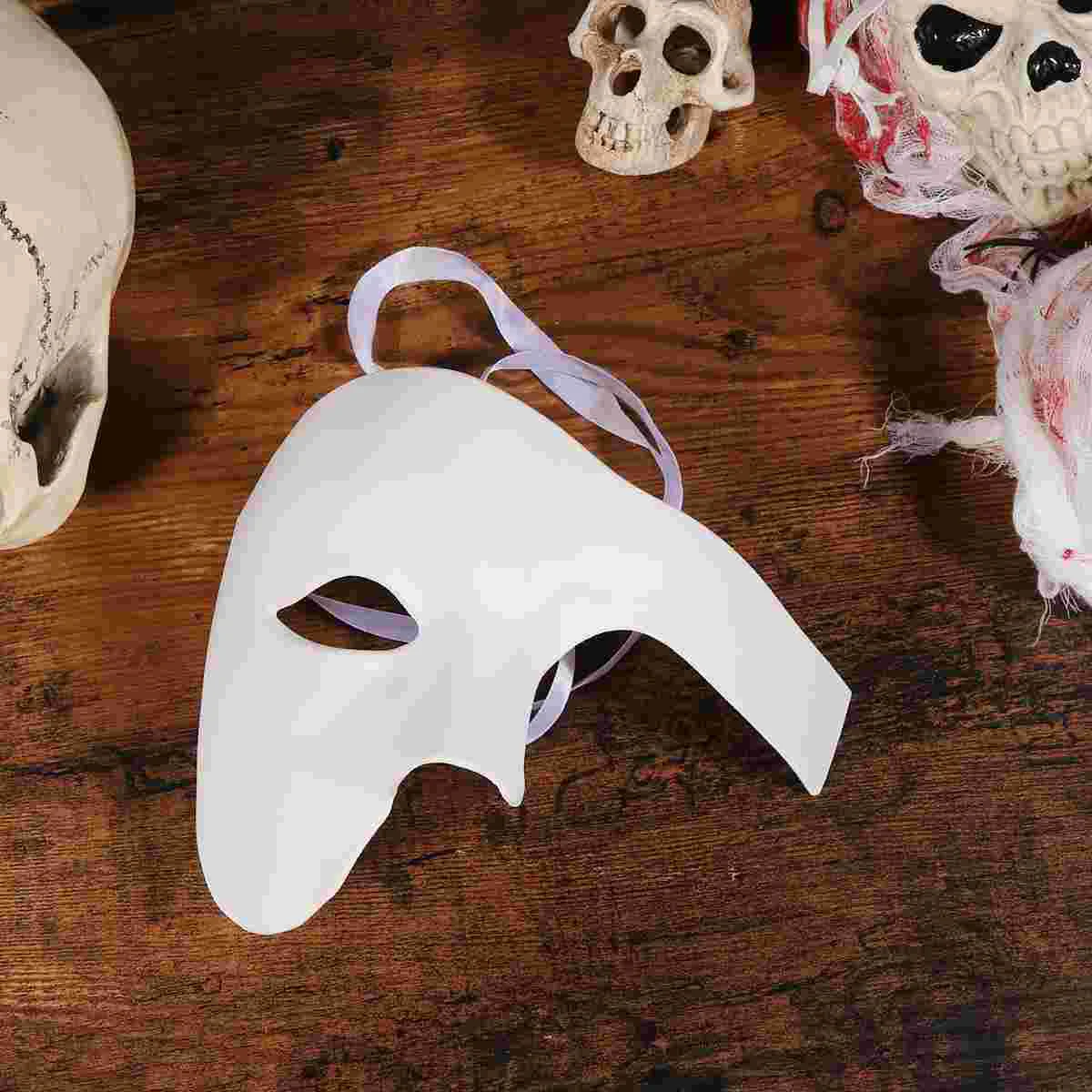 

Halloween One-eyed Mask Masquerade Mask Delicate Retro Solid Color Half Face Mask for Cosplay Party Festival White Men