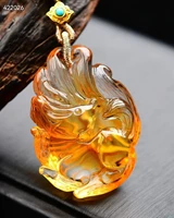 natural yellow citrine quartz crystal fox pendant clear women 402915mm fox water drop wealthy bead necklace aaaaa