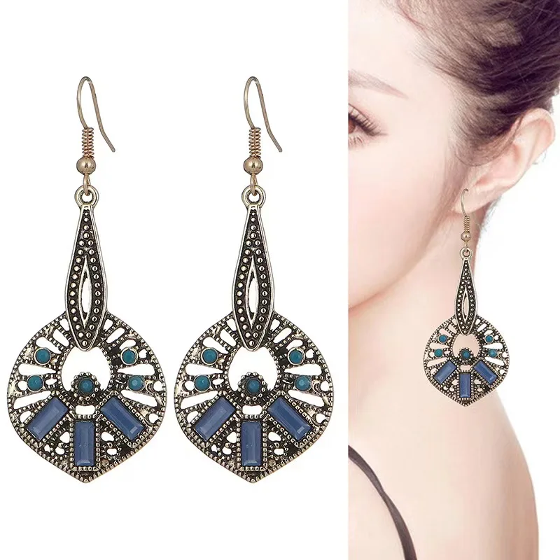 

Bohemia Pendant Earrings for Women Girls Fashion Personality Retro Water Drops Diamond Long Earrings Vacation Party Jewelry Gift