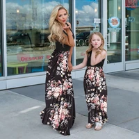 flower mommy and me clothes family set sleeveless mother daughter matching vest dresses fashion woman girls long dress outfits