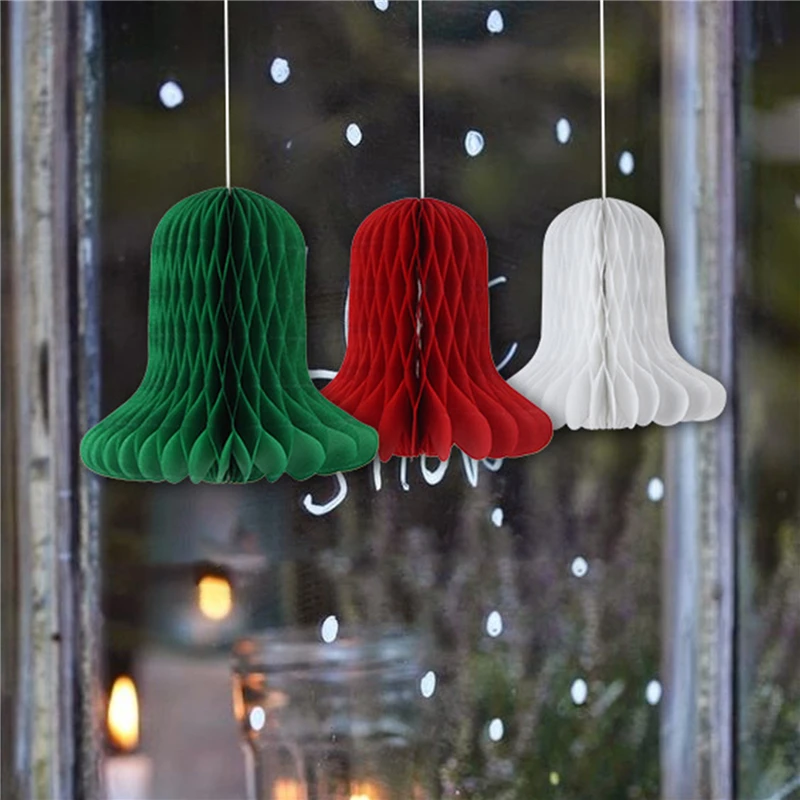 

5 шт. Разноцветные бумажные сотовые рождественские колокольчики, подвесное украшение, Рождественская елка, подвеска для дома, украшение для рождественской вечеринки