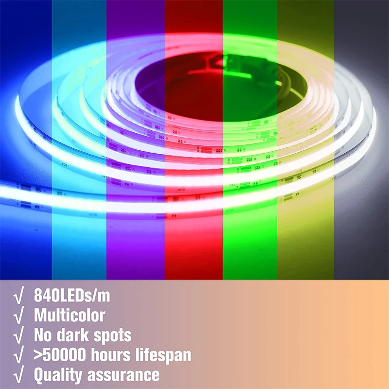 12 В 24 постоянного тока COB красный зелёный Синий Светодиодная лента 5 м 576 810 840