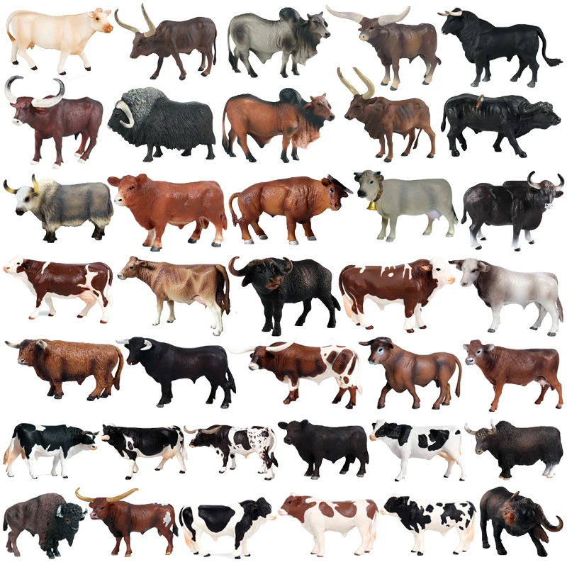 Simulation Farm Ranch Animals Milk Cow Cattle Calf Angus Bull Buffalo Yak Model Action Figures Educational Collect Toy Kids Gift