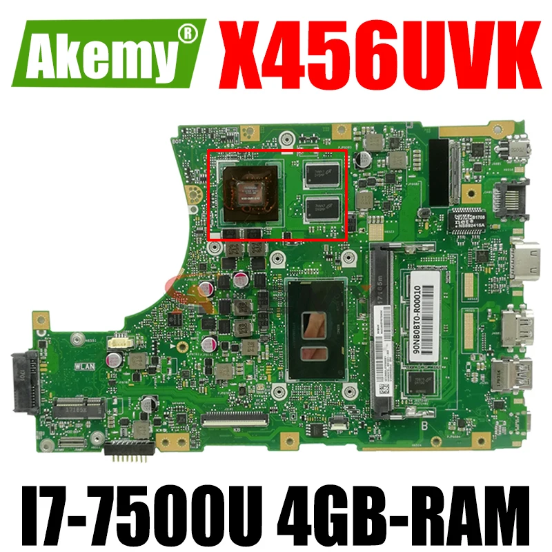 

Материнская плата Akemy X456UVK для ноутбука Asus VivoBook X456UVK X456UV X456UQK X456UVK, материнская плата 4GB-RAM, I7-7500U DDR4