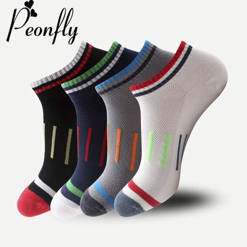 

Peonfly High Men Quality Striped Printed Cotton Casual Ankle Socks Happy Colorful Breathable Stitching Business Short Sock