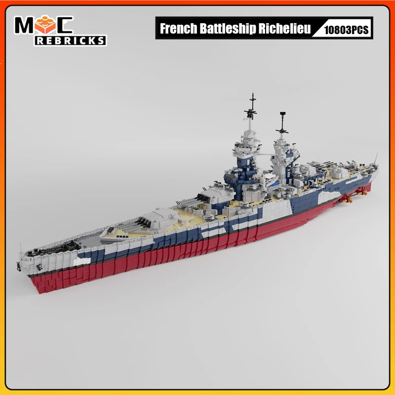Строительный блок MOC-163300 WW2 UCS французский военный корабль Richelieu Коллекционная