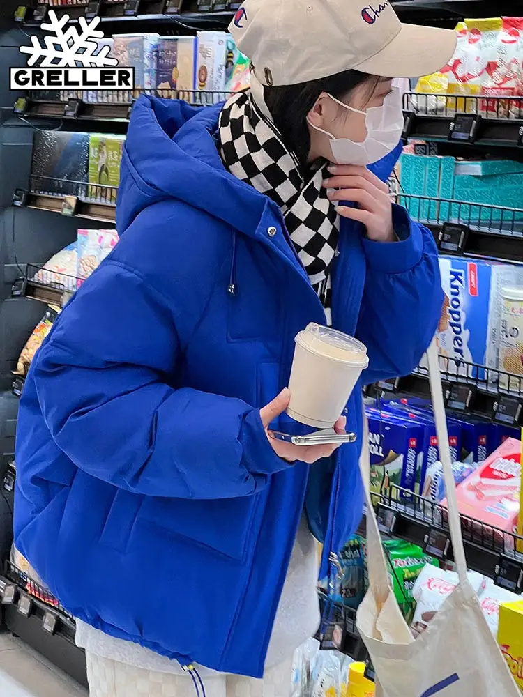 GRELLER 2022 New Women's Winter Jacket Hooded Short Thick Warm Cotton Padded Jackets Parkas Woman Candy Color Winter Coat