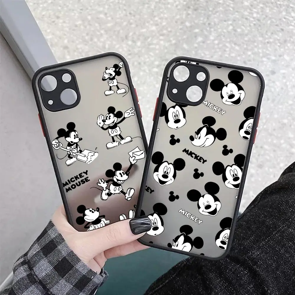 Фото Черно-белый матовый чехол с Микки и Минни для iPhone 17E, 17, 16, 16E, 15, 14, 13, 12, 11 Pro Max, 17 Air, 7, 8 Plus, XR, XS – противоударный защитный чехол-броня №3