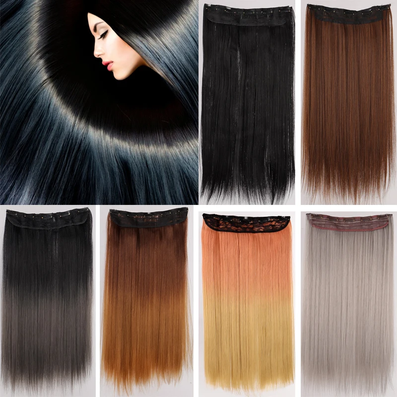 

MANWEI Synthetic Hair 5 Hair Clip Long Straight Long Wave Clip Hair Extension Natural Wig Black Brown Women High Hair Piece