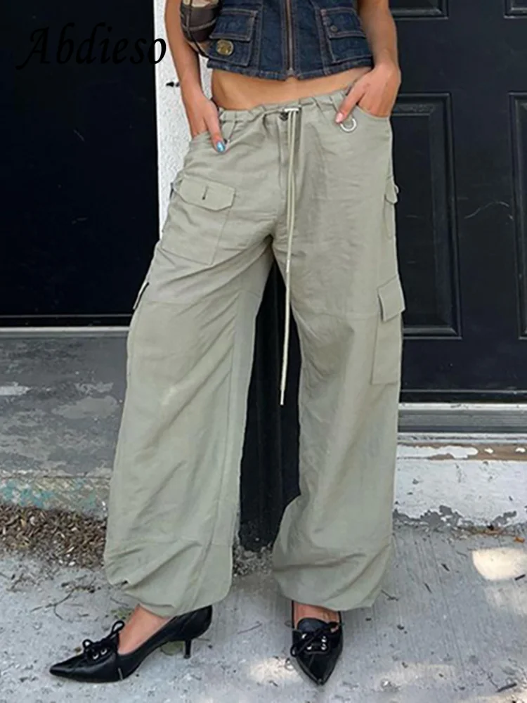 

Брюки-карго Abdieso Y2K Женские повседневные, винтажные мешковатые спортивные штаны с широкими штанинами, осень 2022, свободные уличные штаны с за...