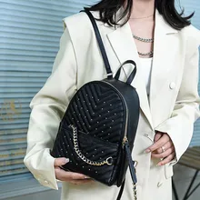V S V-Quilted Studded Mini Fashion Rucksack Backpack Bag Leather Travel Bag Women Ladies Handbag