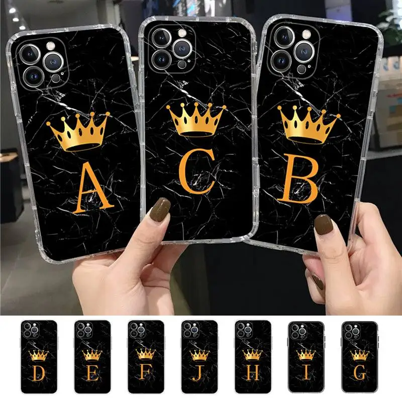 

Black Marble Crown Letter Phone Case for iPhone 11 12 13 mini pro XS MAX 8 7 6 6S Plus X 5S SE 2020 XR case