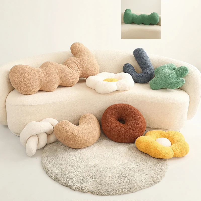 

1PC Nordic Simple Plush Shaped Throw Pillow Sofa Sleep Cushion Solid Color Cushion Cactus Wave Donut Heart Cloud Plush Pillow