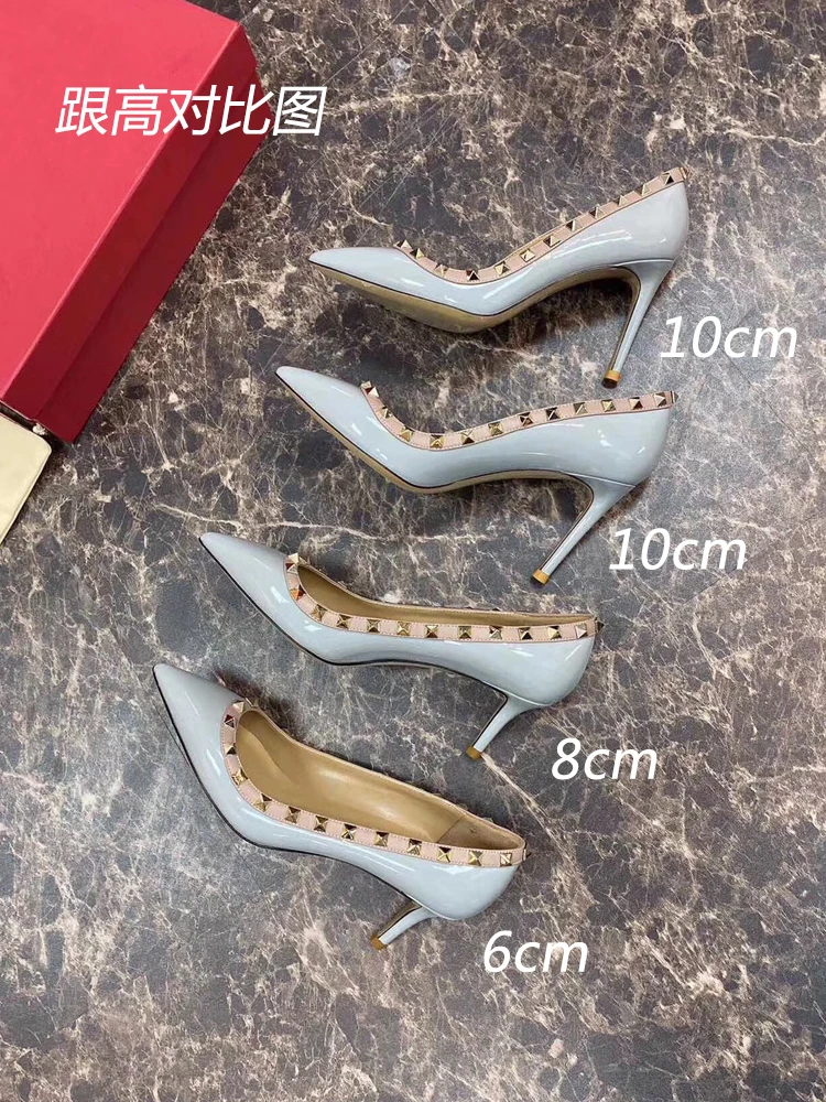 Luxury Brand Leather High Heels Classic Women's Gladiator Stiletto Shoes Summer Leather Roman Fashion Metal Rivet Women's Pumps
