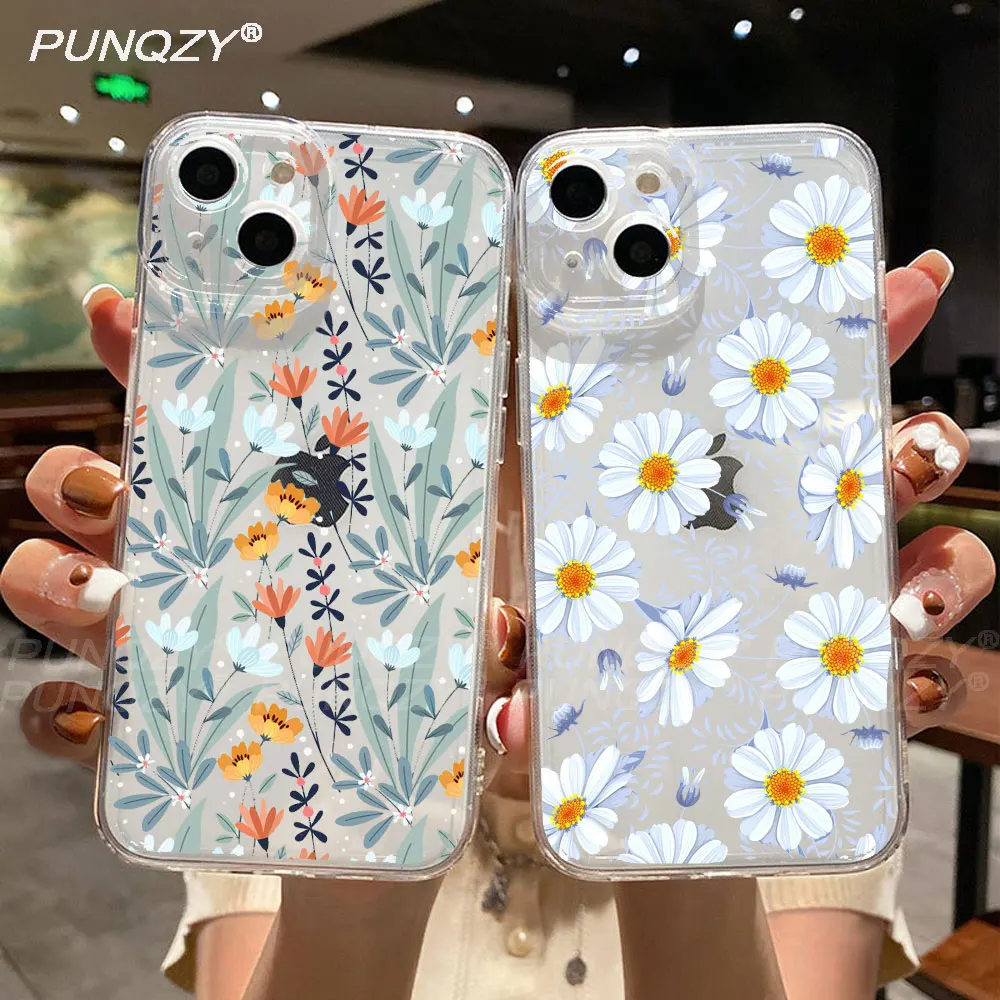

PUNQZY Summer Flower Cute Soft TPU Phone Case For Samsung A52 A72 S22 S21 S20 FE A32 A12 5G A73 A53 S23 PLUS Transparent Cover