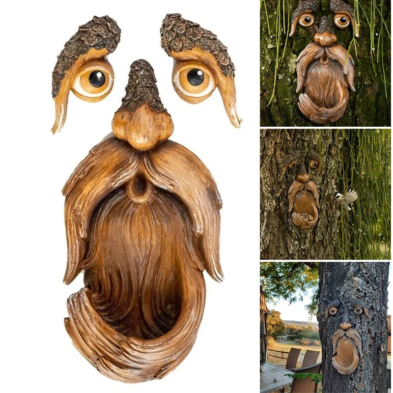 

Amusing Unique Bird Feeders Resin Tree Faces Decor Outdoor Creative Props Garden Decoration Old Man Face Dropshipping