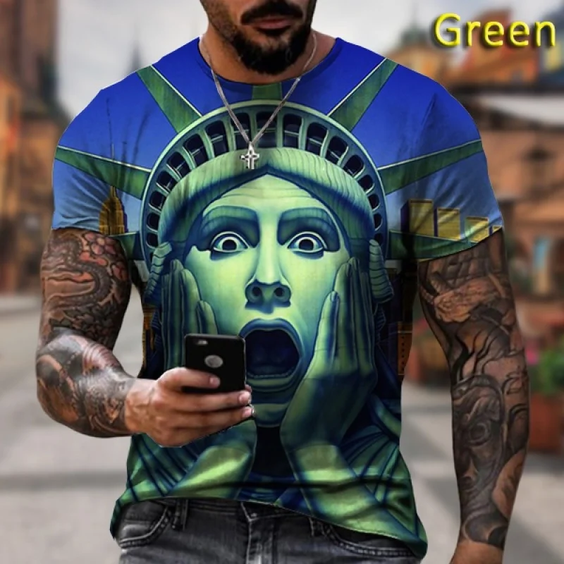 

2022 Men and Women New Summer Fashion Street T-shirt 3d Printing Short Sleeve USA Flag Statue of Liberty Tops XS-5XL