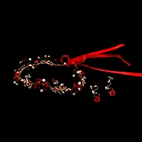 Изысканная красная Цветочная повязка на голову Комплект сережек-крючков для невесты элегантная корона с кристаллами и жемчугом тиары для выпускного вечера дня рождения головной убор ювелирные изделия