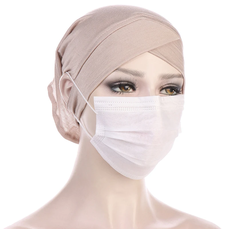 Muslim Inner Hijab Cap for Women Forehead Cross Elastic Turban for Islamic Women Head Scarf Hijab Undercaps for Woman Headcover