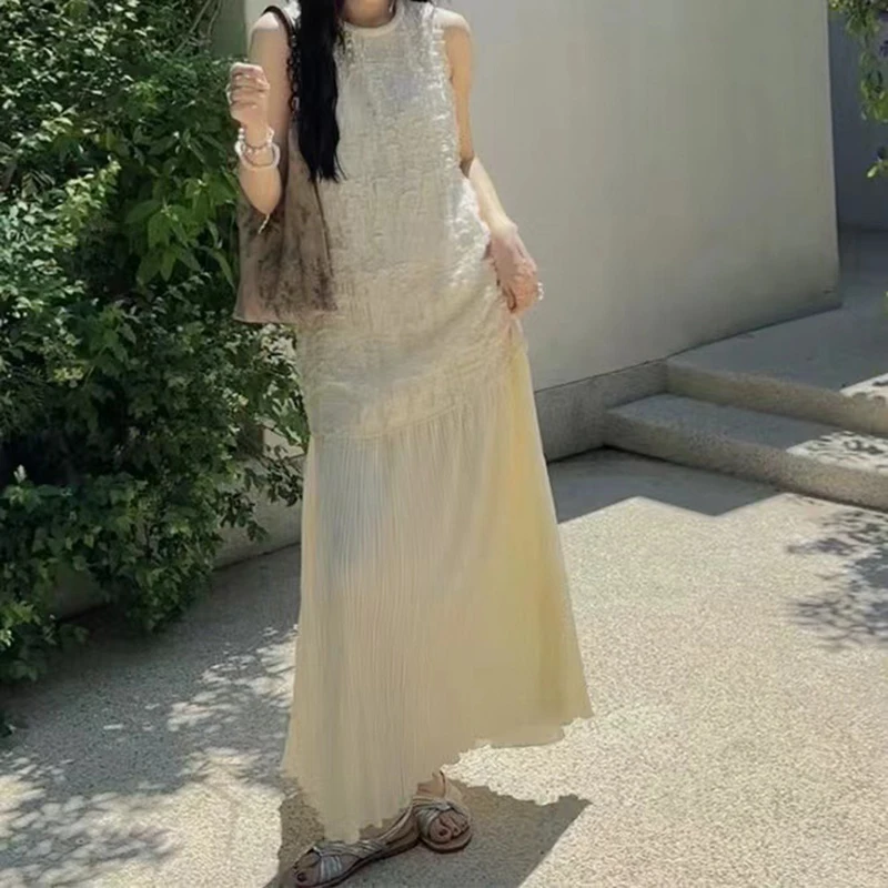 Весенний отпуск стильное платье женский топ без рукавов на молнии с круглым