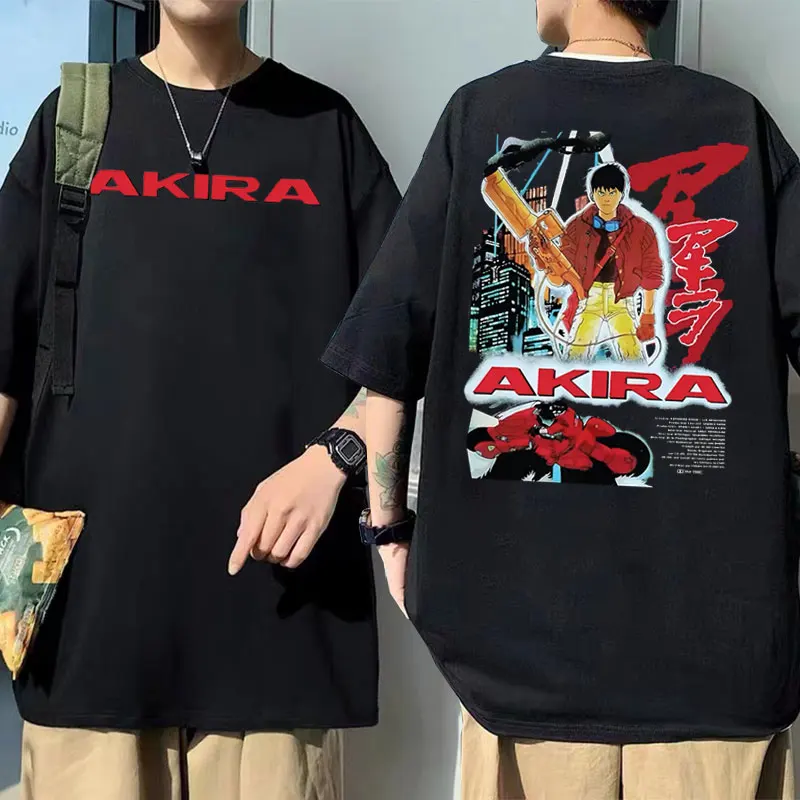 

Vintage Anime Akira Men Women Fashion Tshirt Shotaro Kaneda Capsule Double Sided Graphic Print T Shirt Tops Men's Black T-shirt