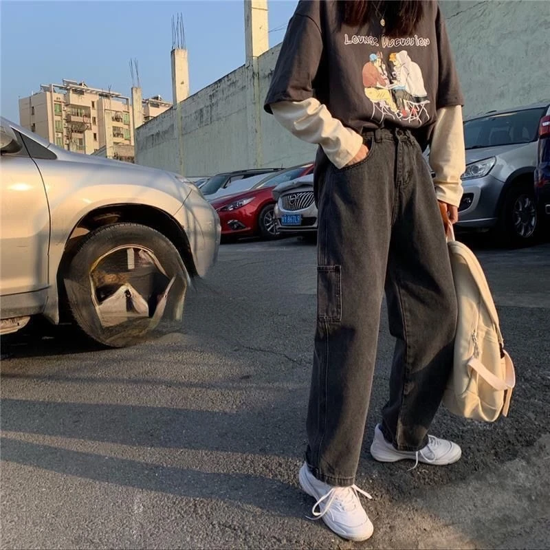 Винтажные женские джинсы в стиле Харадзюку свободные модные шикарные брюки с