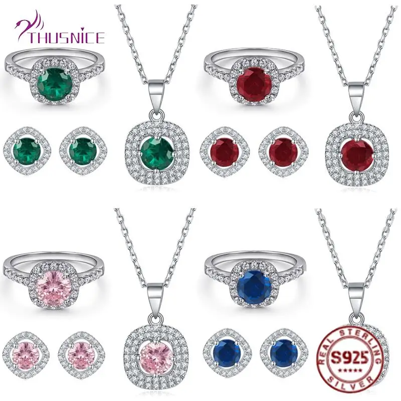 

Pure 925 Sterling Silver Women Jewelry Set Luxury Multicolor Rhinestone Jewelry Sets For Women Engagement Wedding Accessories