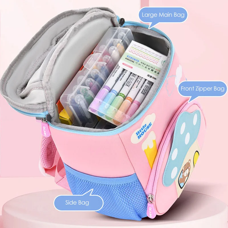 Детские школьные ранцы с мультипликационным рисунком розовых грибов для девочек