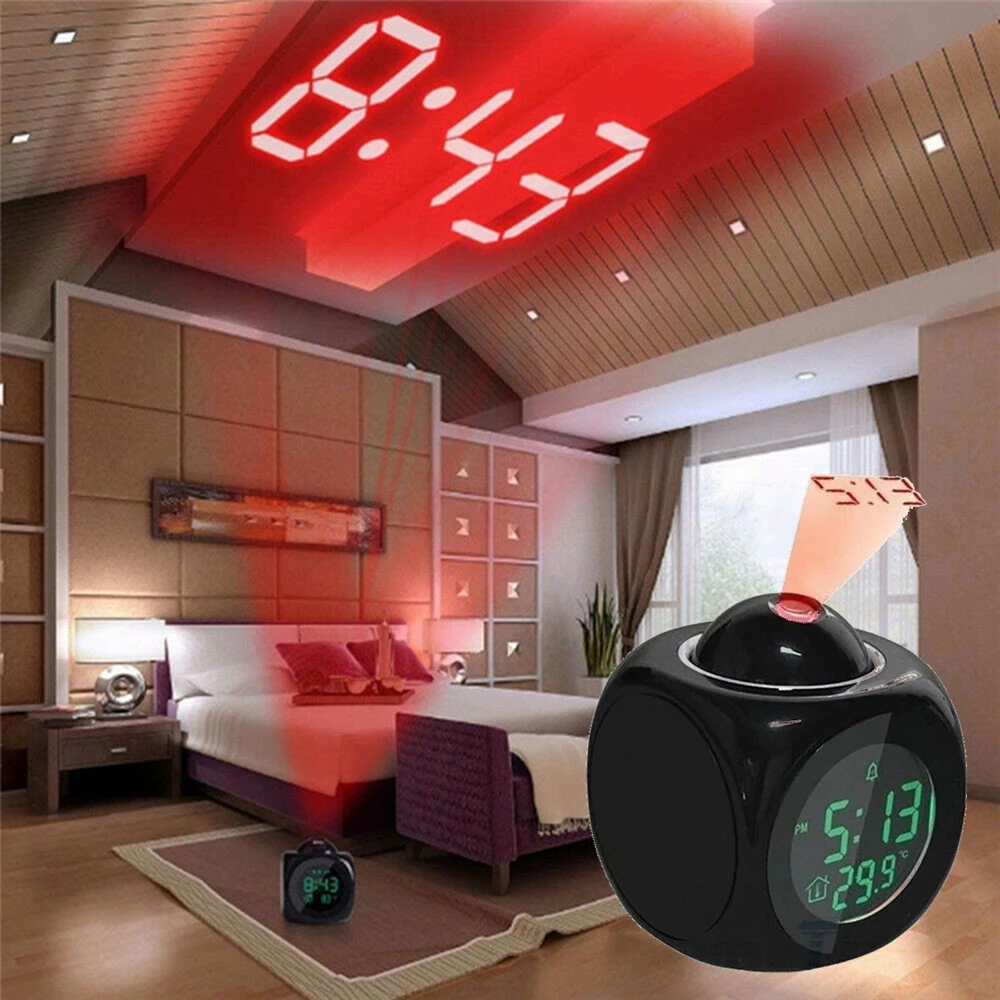 

Creative LCD Digital Alarm Clock Projector Weather Temperature Desk Time Date Display Projection USB Charger Home Clock Timer