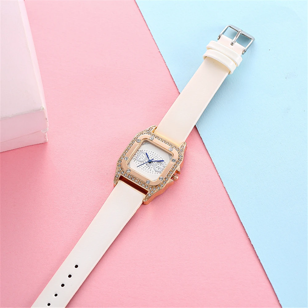 Luxury Rose Gold Starry Sky Dial Dress Watch For Women Simple Rhinestone Business Quartz Clock Wristwatch Leather Reloj Mujer