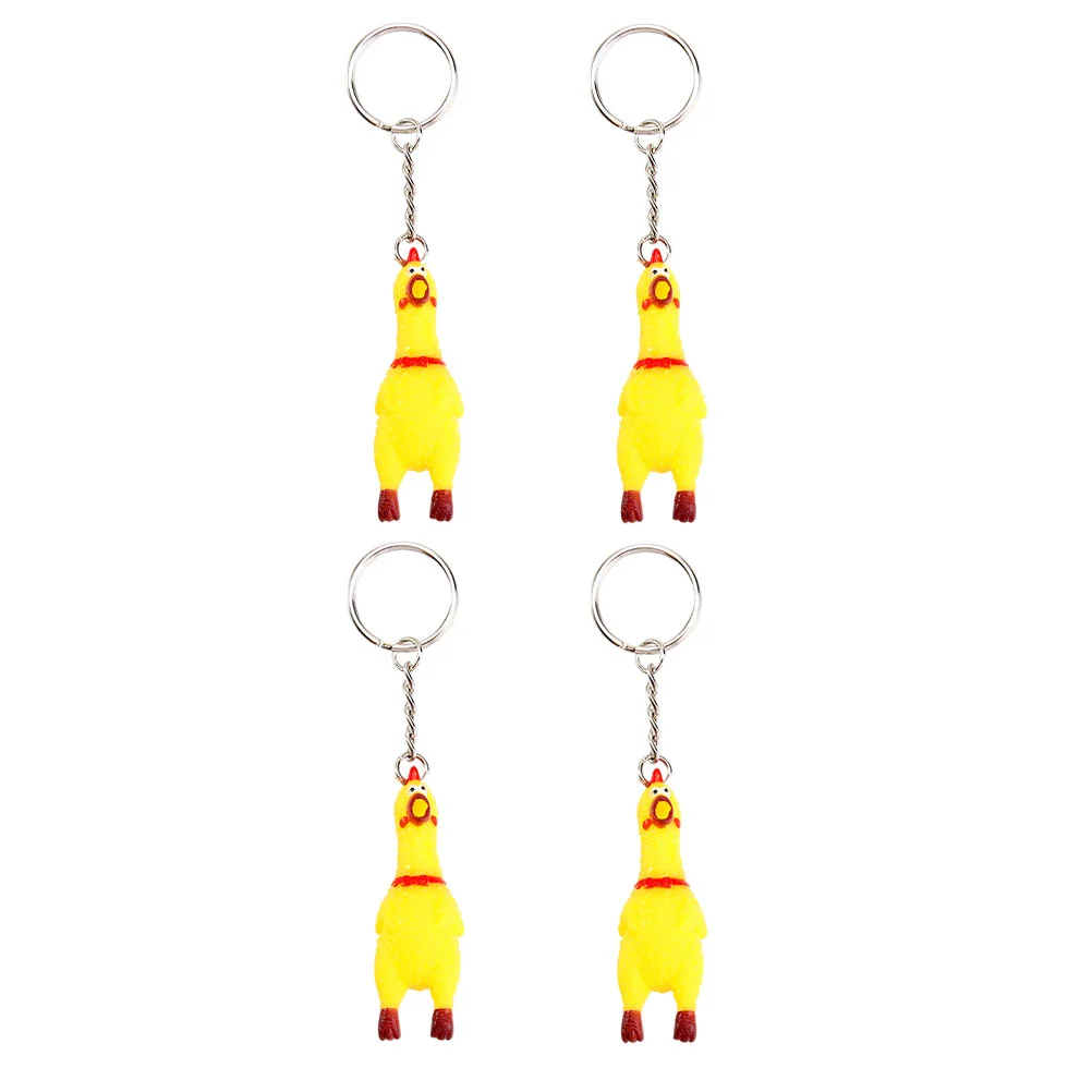 

4 Pcs Screaming Chick Key Chain Pendant Bath Toys Kids Chicken Keychain Decor Infant Handbag DIY Ring Pendants