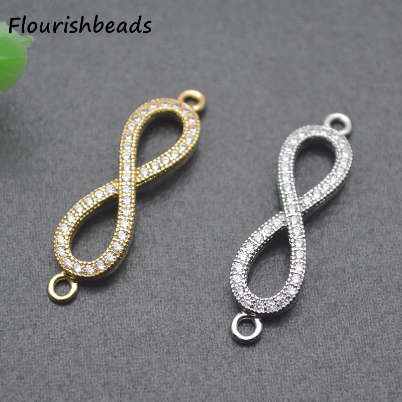 Wholesale Nickel Free Anti Fading Gold Silver Plated CZ Pave Number Eight Connector Charms for Diy Jewelry Bracelet Making 10pcs