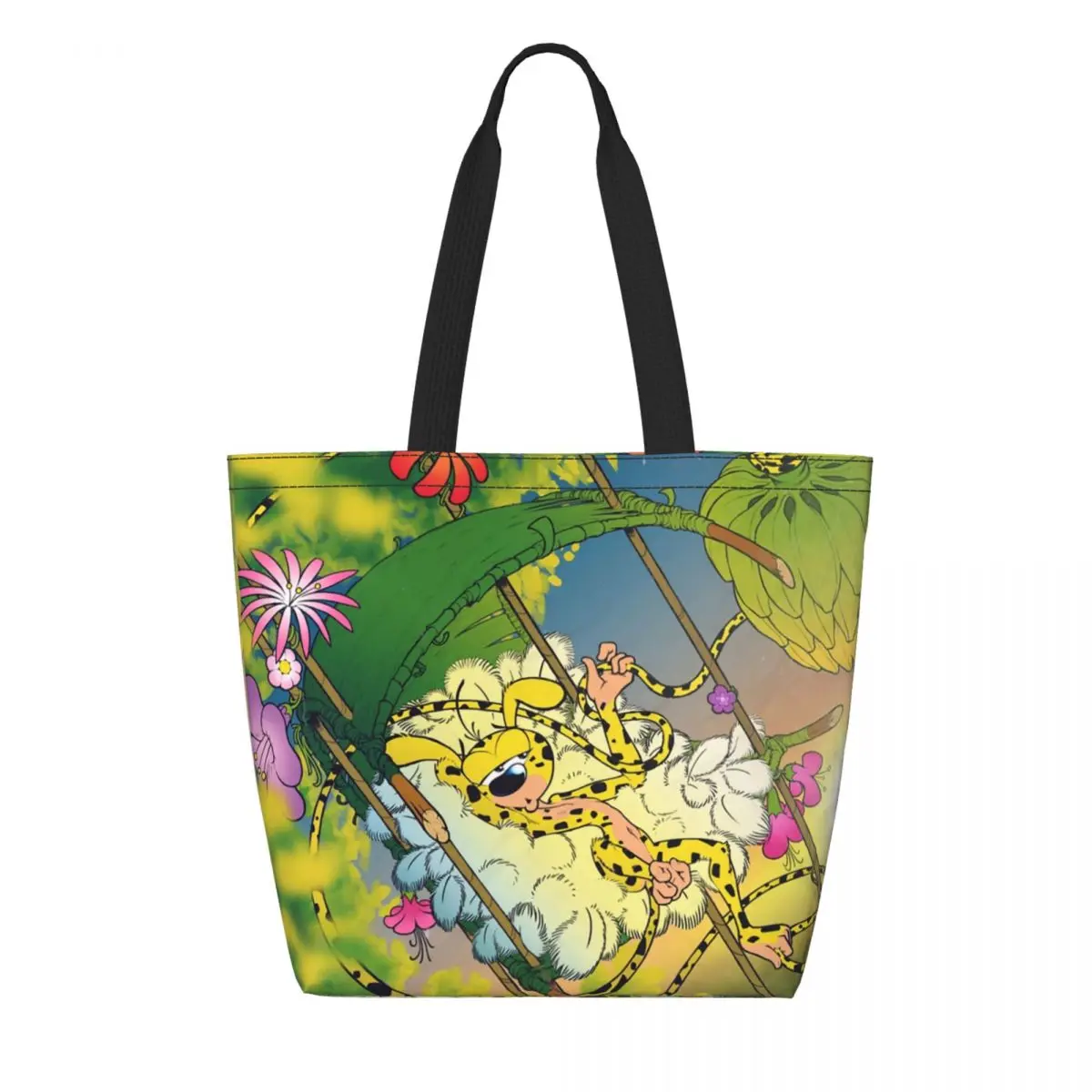 

Marsupilami In Nest Groceries Shopping Bags Fashion Printing Canvas Shopper Shoulder Tote Bag Durable Belgian Animation Handbag