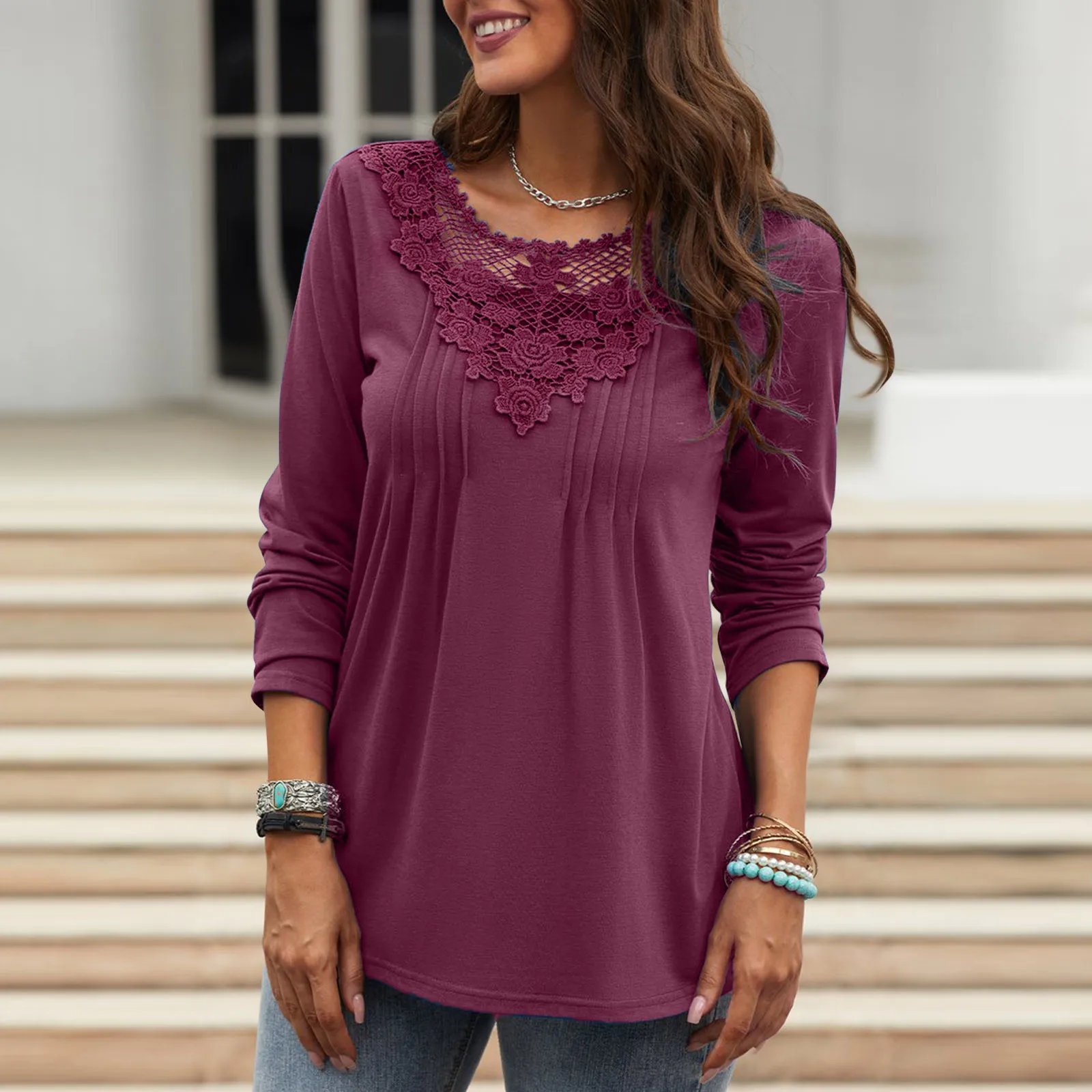 

Womens Daily Summer Print O Neck Tops Three Quarter Sleeve Round Neck Tee Womens Soft Tee Women Dress Tops Women Button up Shirt