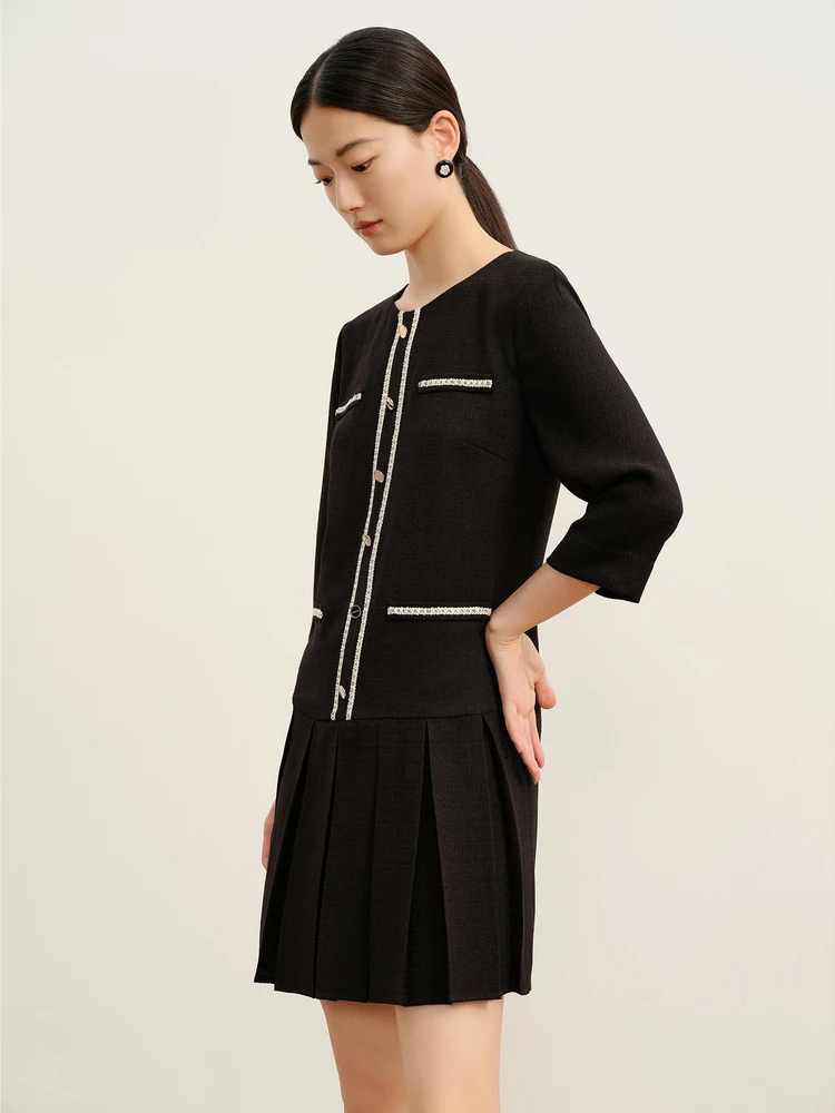 Qizi Anna Kou темпераментное французское платье изящное с круглым вырезом элегантное