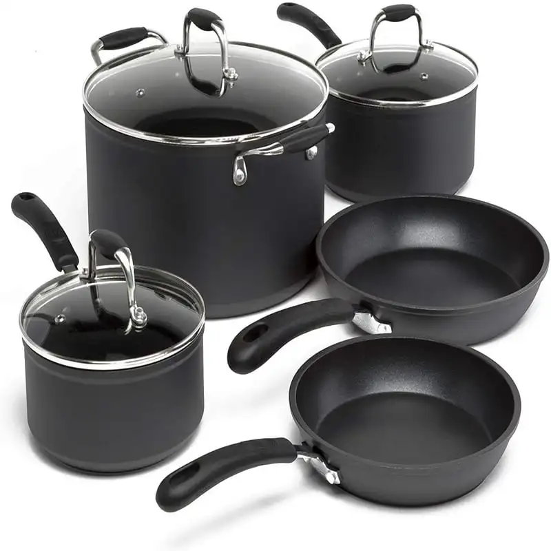 

Symphony 8 Piece Non-Stick Aluminum Cookware Set, Dishwasher Safe, Slate