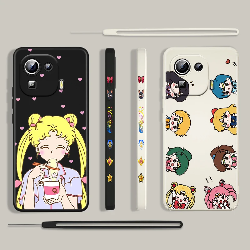 

Sailor Moon Anime Love For Xiaomi Mi 12 11 11i 10 10S 9 6 Ultra Lite Pro SE 4G 5G Silicone Liquid Left Rope Phone Case Cover